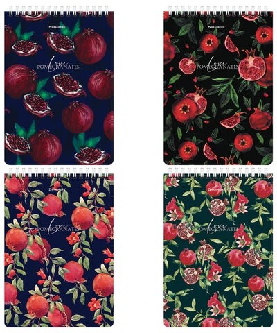 Блокнот А5 (146х206 мм), 60 л., гребень, картон, жесткая подложка, клетка, BRAUBERG, "Гранаты", 114366