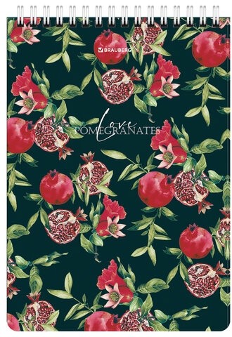 Блокнот А5 (146х206 мм), 60 л., гребень, картон, жесткая подложка, клетка, BRAUBERG, "Гранаты", 114366