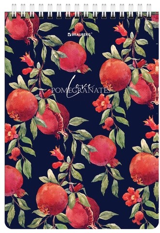 Блокнот А5 (146х206 мм), 60 л., гребень, картон, жесткая подложка, клетка, BRAUBERG, "Гранаты", 114366