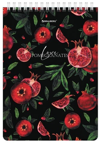 Блокнот А5 (146х206 мм), 60 л., гребень, картон, жесткая подложка, клетка, BRAUBERG, "Гранаты", 114366