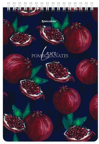 Блокнот А5 (146х206 мм), 60 л., гребень, картон, жесткая подложка, клетка, BRAUBERG, "Гранаты", 114366