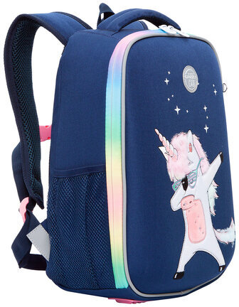 Ранец GRIZZLY, анатомическая спинка, LED лампочки, для девочек, "STAR UNICORN", 37х26х16 см, RG-265-2/1