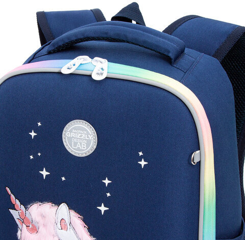 Ранец GRIZZLY, анатомическая спинка, LED лампочки, для девочек, "STAR UNICORN", 37х26х16 см, RG-265-2/1