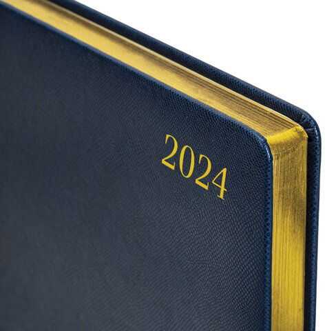 Ежедневник датированный 2024 БОЛЬШОЙ ФОРМАТ А4 210х297 мм, BRAUBERG "Iguana", под кожу, синий, 114777