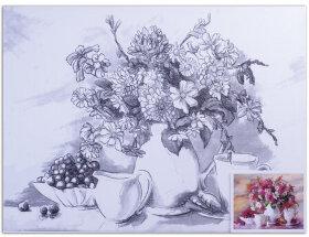 Холст на картоне с контуром BRAUBERG ART CLASSIC, ЦВЕТЫ, 30х40см, грунтованный, 100% хлопок, 190625