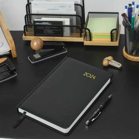 Ежедневник датированный 2024 А5 138x213 мм BRAUBERG "Select", балакрон, черный, 114877