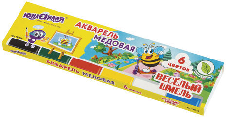 Краски акварельные ЮНЛАНДИЯ "ВЕСЁЛЫЙ ШМЕЛЬ", медовые, 6 цветов, КЛАССИЧЕСКИЕ, картон, 191318