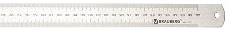 Линейка металлическая 100 см, BRAUBERG, европодвес, 210311