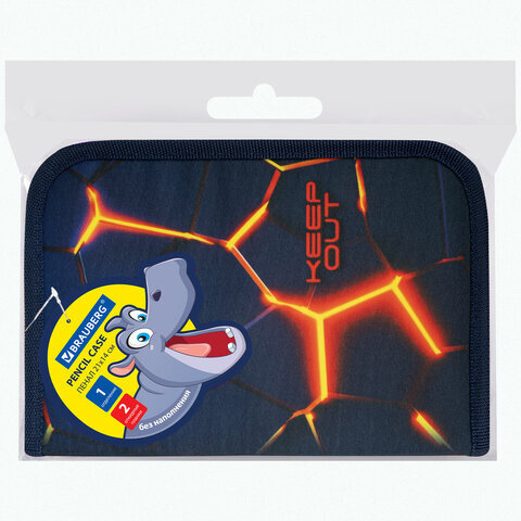 Пенал BRAUBERG, 1 отделение, 2 откидные планки, полиэстер, 21х14 см, "Keep out", 270719