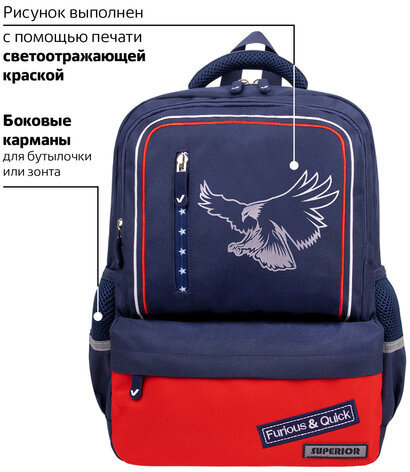 Рюкзак BRAUBERG STAR, 1 отделение, 5 карманов, "White eagle", синий, 40x29x13 см, 271427