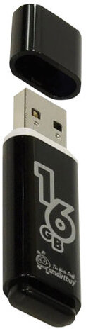 Флеш-диск 16 GB, SMARTBUY Glossy, USB 2.0, черный, SB16GBGS-K