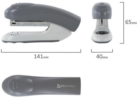 Степлер №24/6, 26/6 BRAUBERG "Original", до 25 листов, серый, 222535
