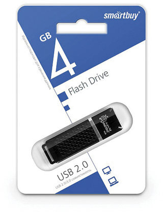 Флеш-диск 4 GB, SMARTBUY Quartz, USB 2.0, черный, SB4GBQZ-K