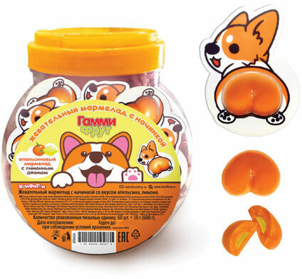 Жевательный мармелад с лимонным джемом ГАММИ ФРУТ "Корги", 10 г, КТ94434