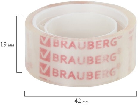 Клейкие ленты 19 мм х 10 м канцелярские BRAUBERG, комплект 12 шт., прозрачные, 223124