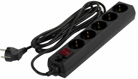 Сетевой фильтр SONNEN U-3513, 5 розеток, с заземлением, выключатель, 10 А, 3 м, черный, 513489