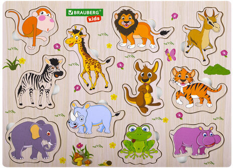 Рамка-вкладыш деревянная развивающая "Животные", 22х30 см, BRAUBERG KIDS, 665256