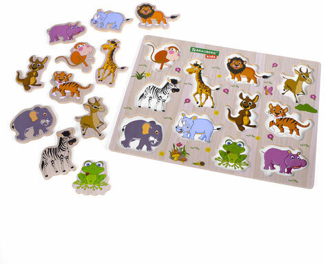 Рамка-вкладыш деревянная развивающая "Животные", 22х30 см, BRAUBERG KIDS, 665256