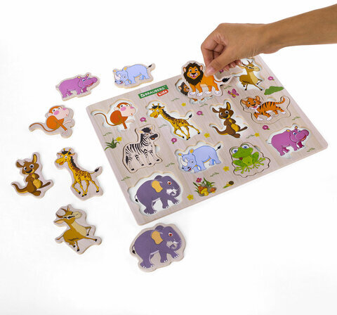 Рамка-вкладыш деревянная развивающая "Животные", 22х30 см, BRAUBERG KIDS, 665256