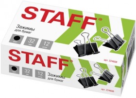 Зажимы для бумаг STAFF "EVERYDAY", КОМПЛЕКТ 12 шт., 32 мм, на 140 листов, черные, картонная коробка, 224608