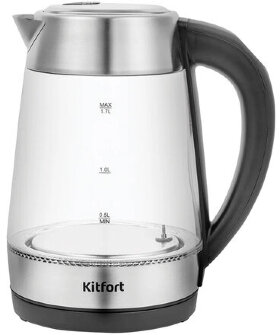 Чайник KITFORT КТ-6107, 1,7 л, 2200 Вт, закрытый нагревательный элемент, ТЕРМОРЕГУЛЯТОР, стекло, черный