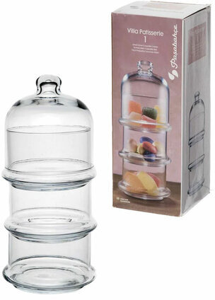 Менажница-этажерка с крышкой, 3 емкости, высота 222 мм, стекло, PASABAHCE "VILLA PATISSERIE", 96986