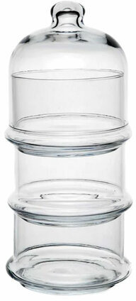 Менажница-этажерка с крышкой, 3 емкости, высота 222 мм, стекло, PASABAHCE "VILLA PATISSERIE", 96986