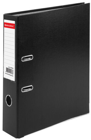 Папка-регистратор, покрытие пластик, 75 мм, ПРОЧНАЯ, с уголком, BRAUBERG, черная, 226595