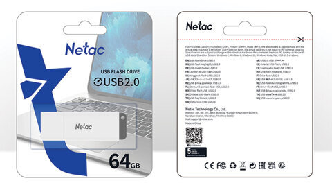 Флеш-диск 64 GB NETAC U185, USB 2.0, белый, NT03U185N-064G-20WH