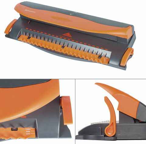 Переплетная машина для пластиковой пружины BRAUBERG BM-4, + ДЫРОКОЛ на 4 отверстия, пробивает 4 л., сшивает до 50 л., 531585