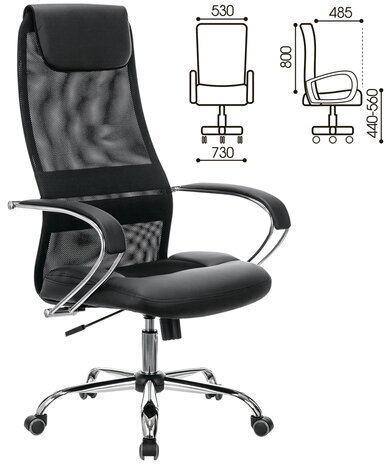 Кресло офисное BRABIX PREMIUM "Stalker EX-608 CH", хром, ткань-сетка/кожзам, черное, 532091