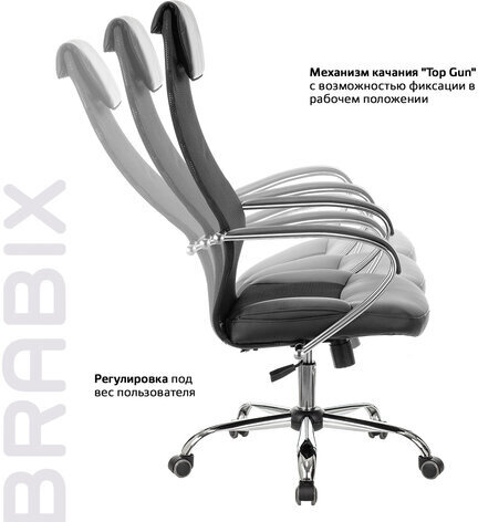 Кресло офисное BRABIX PREMIUM "Stalker EX-608 CH", хром, ткань-сетка/кожзам, черное, 532091