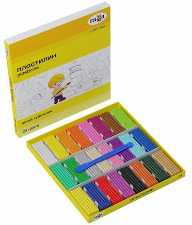 Пластилин классический ГАММА "Юный художник NEW", 24 цвета, 336 г, стек, картонная упаковка, 170820201