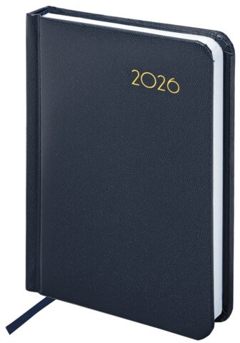 Ежедневник датированный 2026, МАЛЫЙ ФОРМАТ 100х150 мм, А6, BRAUBERG "Select", балакрон, темно-синий, 117259