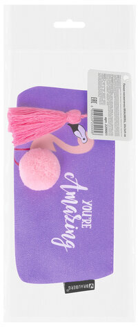 Пенал-косметичка BRAUBERG, канвас с объемной аппликацией, "Flamingo", 20х3х9 см, 229001