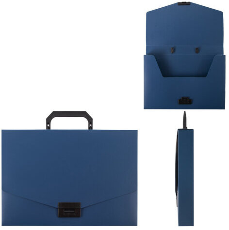 Портфель пластиковый STAFF А4 (320х225х36 мм), без отделений, синий, 229240