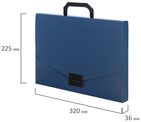 Портфель пластиковый STAFF А4 (320х225х36 мм), без отделений, синий, 229240