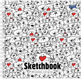 Скетчбук, белая бумага 120 г/м2, 170х170 мм, 80 л., гребень, "Коты", 80Тт5Aгр_17223