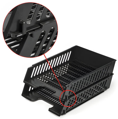 Лоток горизонтальный для бумаг BRAUBERG-MAXI, с пазами, А4 (358х272х75,5 мм), сетчатый, черный, 231141