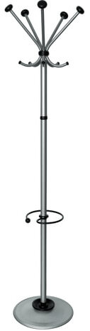 Вешалка-стойка "Квинтет ТМК-2", 1,91 м, диск 46 см, 5 крючков + место для зонтов, металл, серебристая