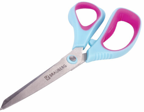 Ножницы BRAUBERG "Universal", 216 мм бирюзово-фиолетовые, ассиметричные, ребристые резиновые вставки, 236453