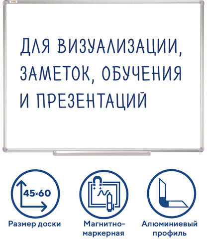 Доска магнитно-маркерная 45х60 см, алюминиевая рамка, Польша, STAFF Profit, 237720