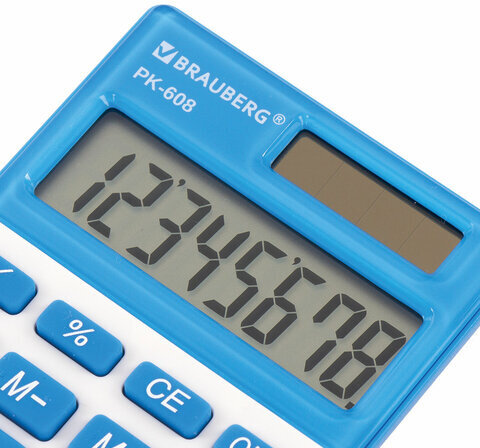 Калькулятор карманный BRAUBERG PK-608-BU (107x64 мм), 8 разрядов, двойное питание, СИНИЙ, 250519