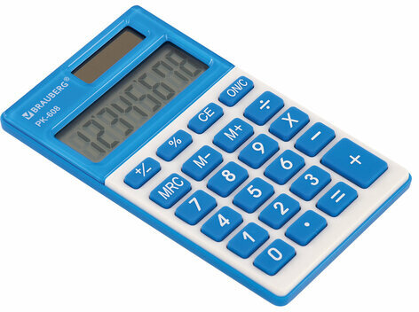 Калькулятор карманный BRAUBERG PK-608-BU (107x64 мм), 8 разрядов, двойное питание, СИНИЙ, 250519