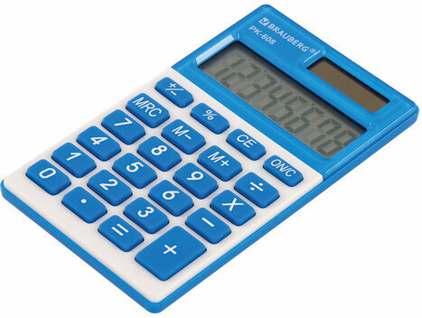 Калькулятор карманный BRAUBERG PK-608-BU (107x64 мм), 8 разрядов, двойное питание, СИНИЙ, 250519