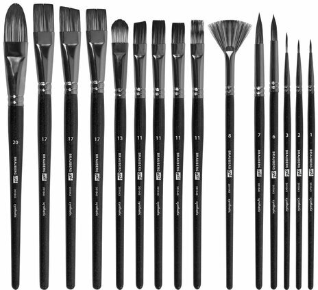 Кисти художественные набор 15 шт. + мастихин, в пенале, черные, синтетика, BRAUBERG ART DEBUT, 201043