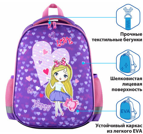 Ранец ПИФАГОР EVA BASIC, 1 отделение, "Fancy girl", 39х30х16 см, 270690