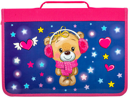 Папка для труда на молнии BRAUBERG А4 с ручкой, 1 отделение, картон, органайзер, "Smiling bear", 270990