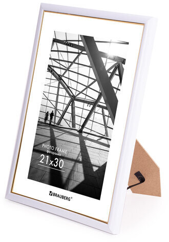 Рамка 21х30 см небьющаяся, багет 14,6 мм, пластик, BRAUBERG "Original Line", белая/золото, 391236