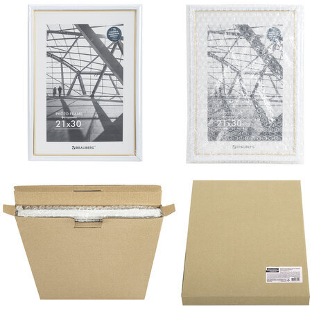Рамка 21х30 см небьющаяся, багет 14,6 мм, пластик, BRAUBERG "Original Line", белая/золото, 391236